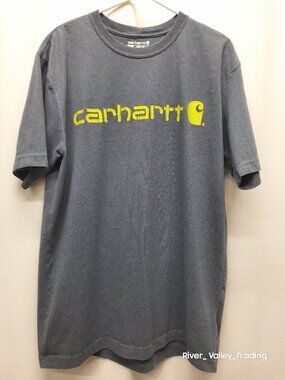 Carhartt T-Shirt Mens M Loose Fit Heather Blue Yellow Spellout Short Sleeve Logo